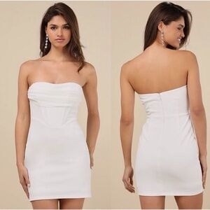 Lulus Dramatic Intent White Strapless‎ Corset BodyconMini Dress, Size L, NWOT